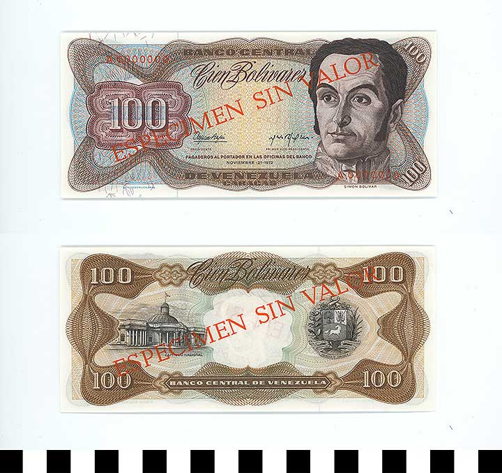 Thumbnail of Bank Note: Venezuela, 100 Bolivares (1992.23.2298)