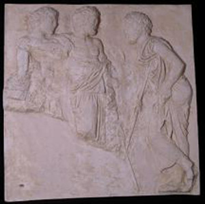 Thumbnail of Plaster Cast of East Parthenon Frieze Panel - Three Male Figures with Staves, Standing at Ease (1911.03.0019)