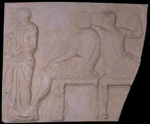 Thumbnail of Plaster Cast of East Parthenon Frieze Panel - Standing Male and Two Seated Gods; Hermes and Dionysius (1911.03.0027)
