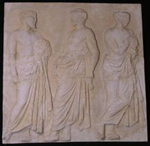 Thumbnail of Plaster Cast of East Parthenon Frieze Panel - Three Men Awaiting the Procession (1911.03.0028)