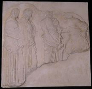 Thumbnail of Plaster Cast of East Parthenon Frieze Panel - Two Females (Ergastinae or Peplos Weavers) and Two Males (1911.03.0029)