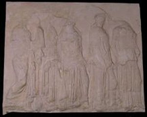 Thumbnail of Plaster Cast of East Parthenon Frieze Panel - One Female with Jugs and Four with Trumpet-like Objects (1911.03.0030)