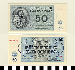 Thumbnail of Bank Note: Nazi 50 Kronen Receipt from Theresienstadt Concentration Camp (1992.23.0380B)