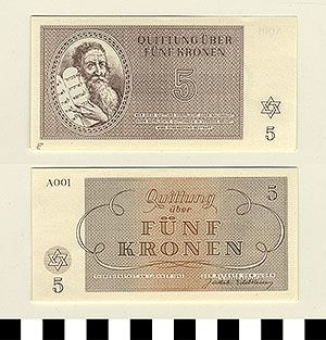 Thumbnail of Bank Note: Nazi 5 Kronen Receipt from Theresienstadt Concentration Camp (1992.23.0380E)