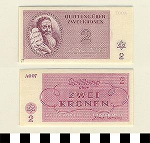 Thumbnail of Bank Note: Nazi 2 Kronen Receipt from Theresienstadt Concentration Camp (1992.23.0380F)