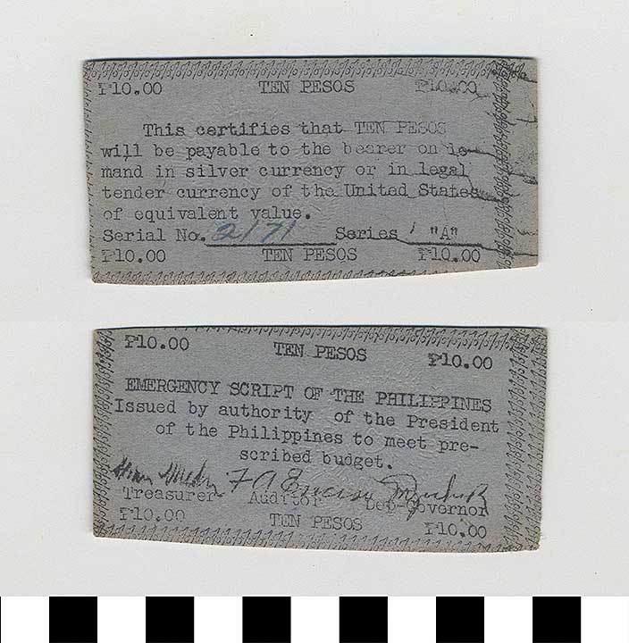 Thumbnail of Philippine Commonwealth Government Emergency Circulating Bank Note: 10 Pesos (1992.23.1672)