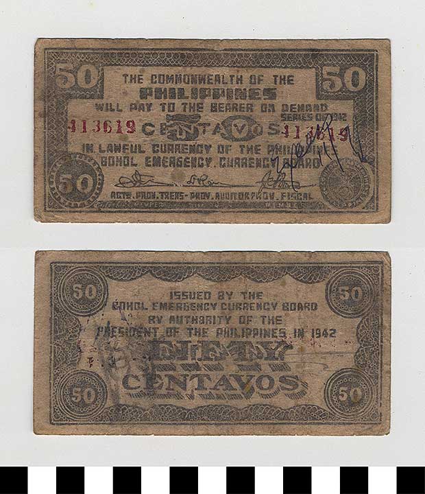 Thumbnail of Philippine Commonwealth Government Bohol Emergency Circulating Bank Note: 50 Centavos (1992.23.1677)