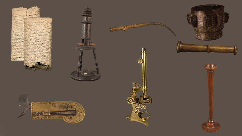 collage of eight varied medical devices from history