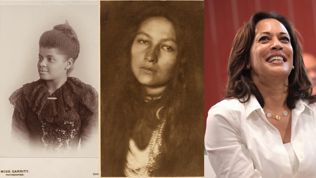 pictures of Ida B. Wells, Zitkala-Sa, and Kamala Harris placed next to each other