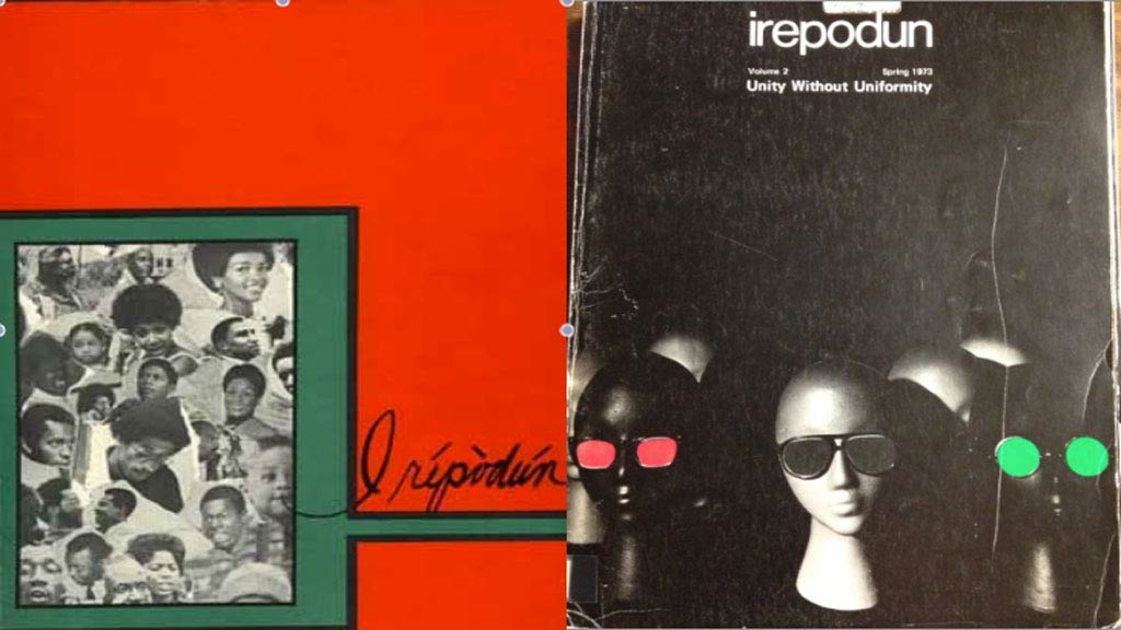 2 covers from 1972 and 1973 of irepodun, the 1st African American yearbook to be published at the University of Illinois