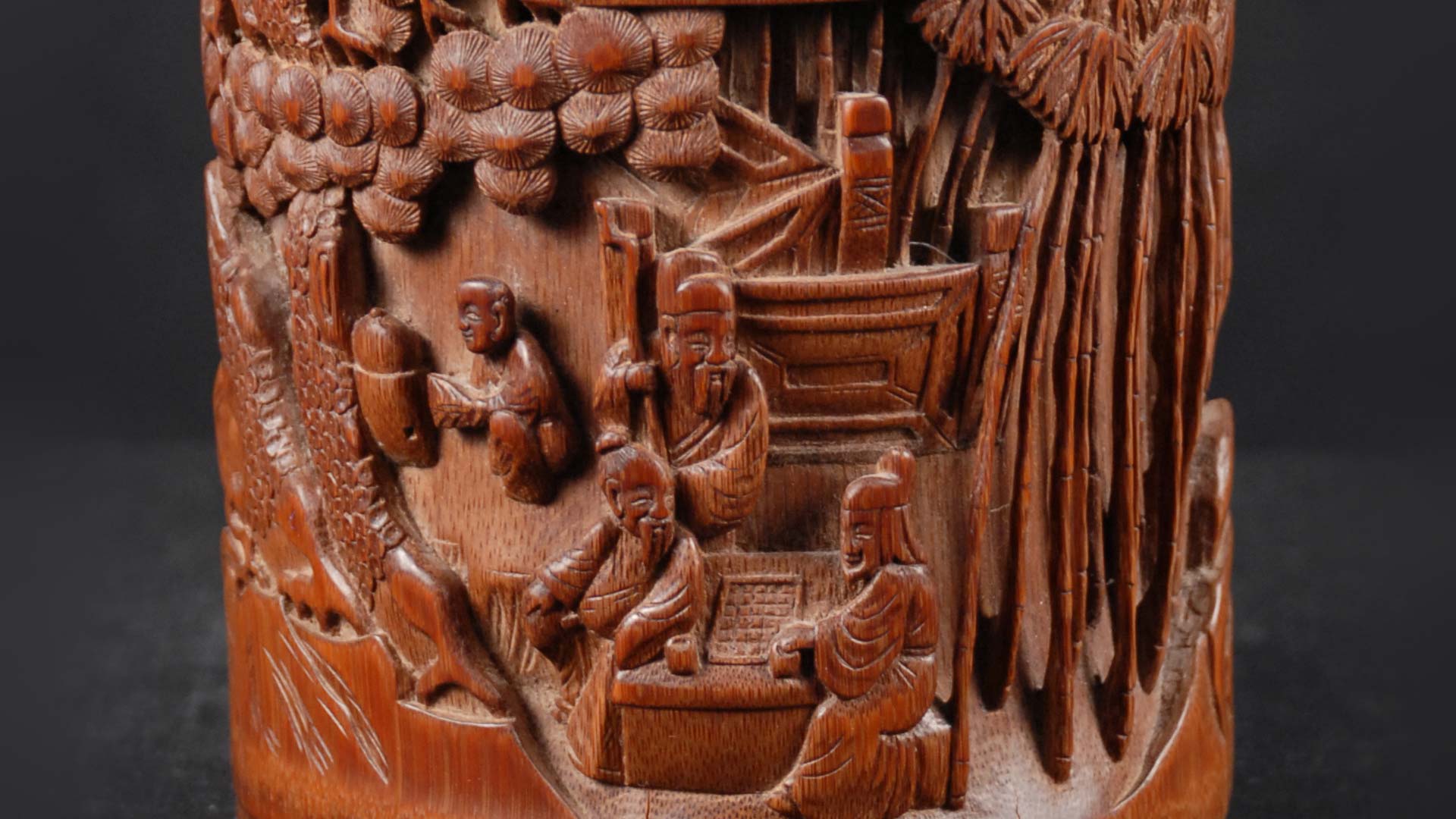 Brush Pot carving close-up