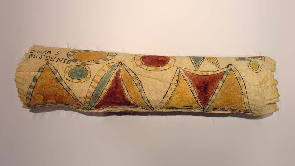 cylindrical bark cloth with multi-colored design