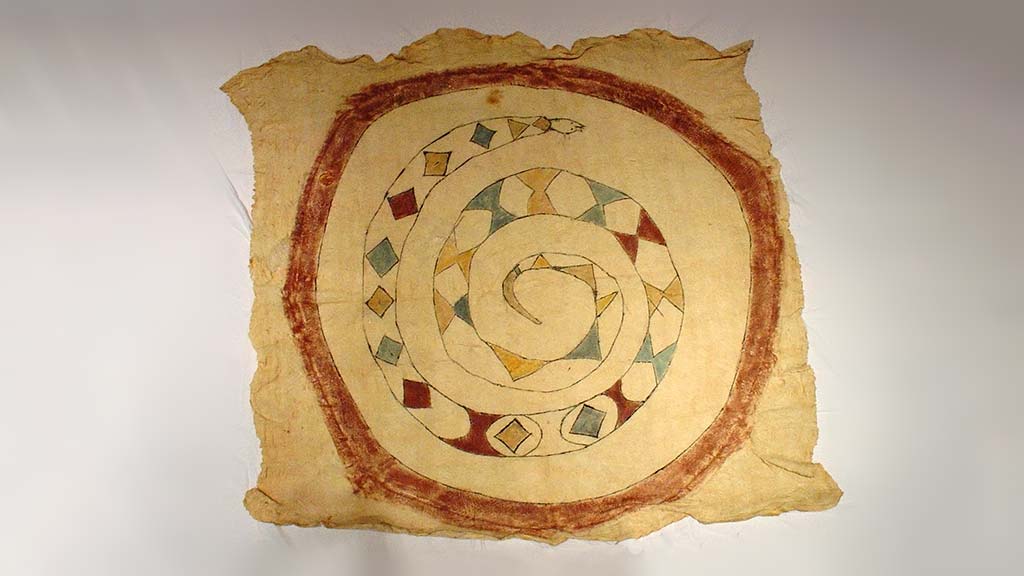 square bark cloth with multi-colored circular design