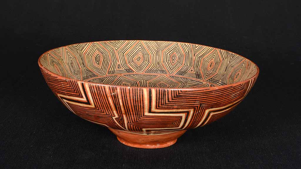 ceramic bowl with geometric patterns on both in the inside and outside