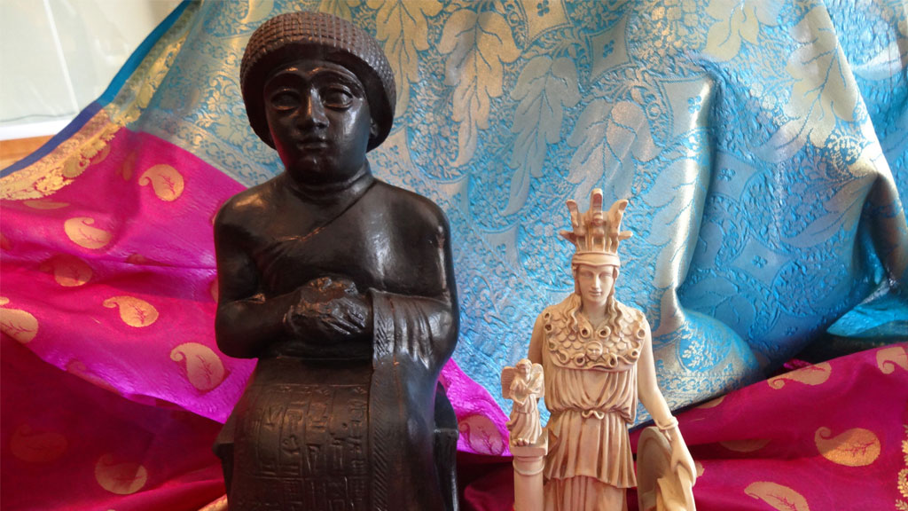 two statues and a sari from the kit