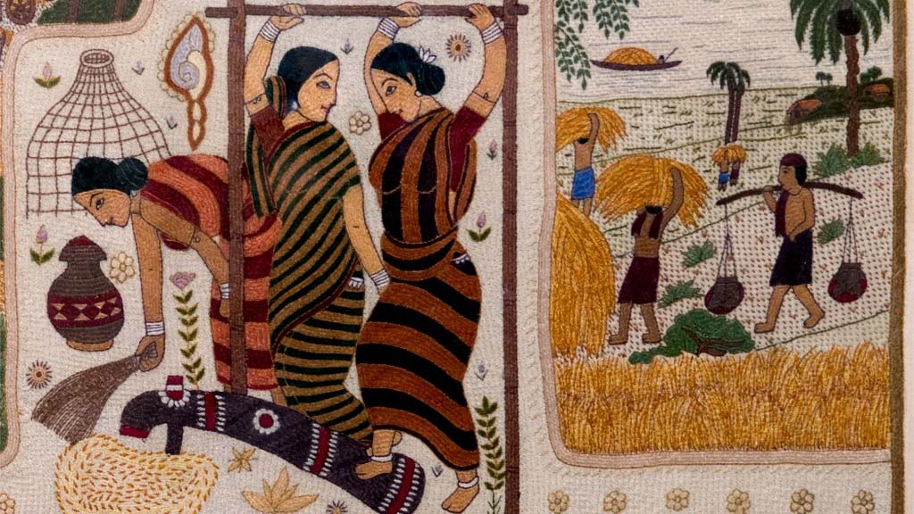 woven artwork of women at work