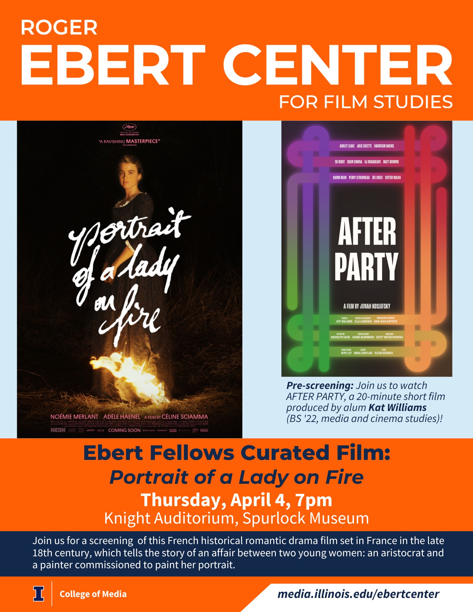A Roger Ebert Center flyer displaying the film posters and event information duplicated elsewhere in the post