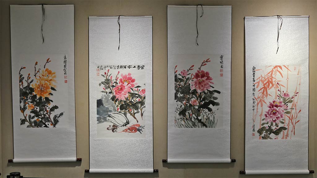 Exhibit photo of Chinese Traditional Paintings on scrolls