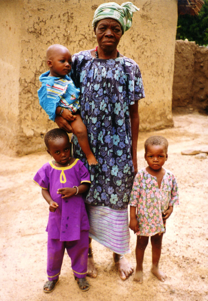 a grandmother with three children