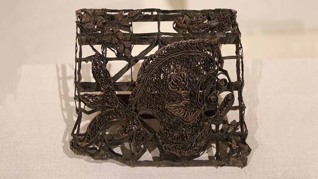 intricately carved wood block for printing