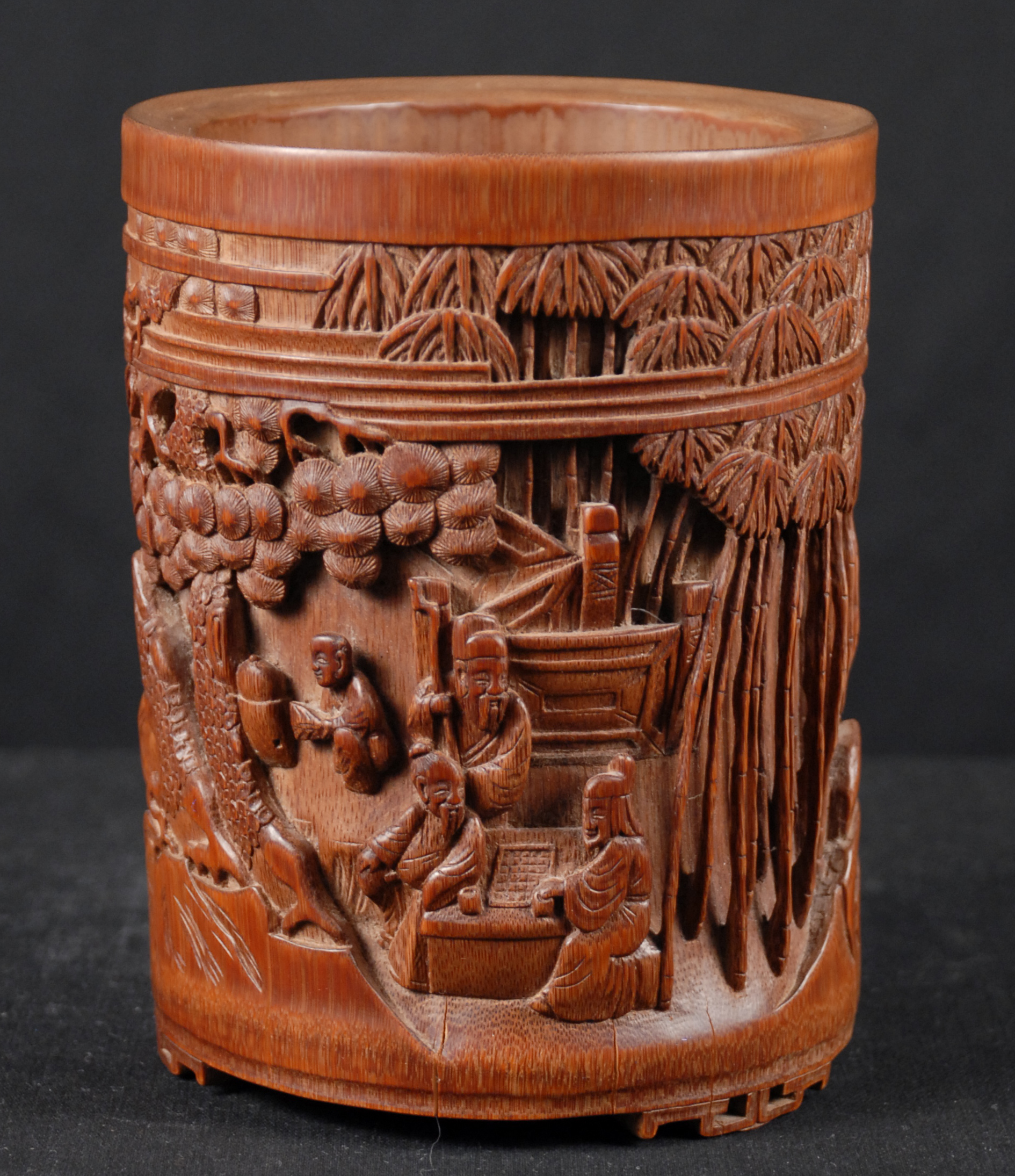 A CARVED BAMBOO BRUSH POT