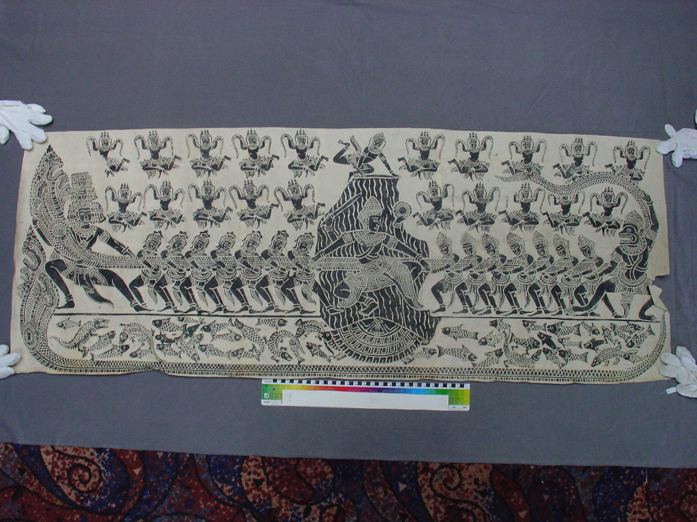 Rubbing of Khmer Temple Relief: Churning of the Ocean of Milk