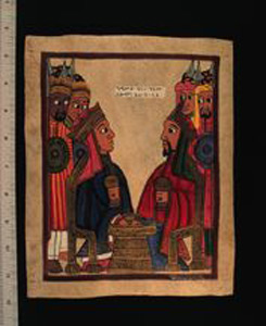 Thumbnail of Painting: "Queen Sheba and King Solomon at Supper by Taddesse W. Aregay (1971.05.0038)