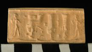 Thumbnail of Impression of Old Babylonian Hematite and Jasper Cylinder Seal (1900.53.0061B)