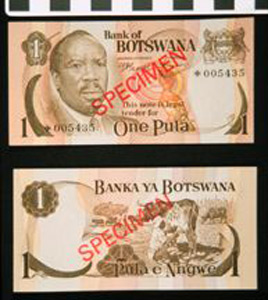 Thumbnail of Bank Note: Botswana, 1 Pula (1992.23.0139A)