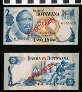 Thumbnail of Bank Note: Botswana, 2 Pula (1992.23.0139B)
