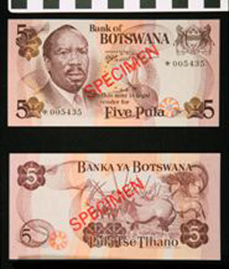 Thumbnail of Bank Note: Botswana, 5 Pula (1992.23.0139C)