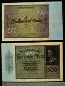 Thumbnail of Bank Note: Germany, 500 Mark (1992.23.0545D)