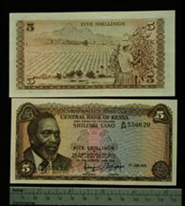 Thumbnail of Bank Note: Kenya, 5 Shillings (1992.23.0926)