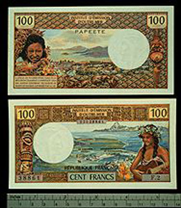 Thumbnail of Bank Note: Tahiti, 100 Francs (1992.23.2203)