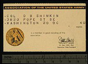 Thumbnail of Army Membership Card: Association of the United States Army ()