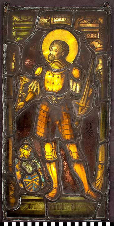 Thumbnail of Stained Glass Fragment: Armored Saint (1922.03.0005)