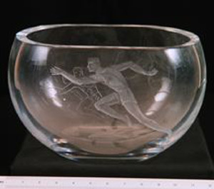 Thumbnail of Commemorative Bowl:  Etched Lead Crystal with Runners (1977.01.0001)