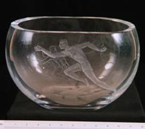 Thumbnail of Commemorative Bowl:  Etched Lead Crystal with Runners (1977.01.0001)