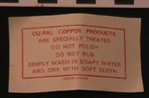 Thumbnail of Inspection Tag: Cu-Pal Copper Products (1977.01.0253C)