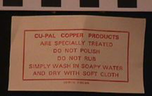 Thumbnail of Inspection Tag: Cu-Pal Copper Products (1977.01.0254C)