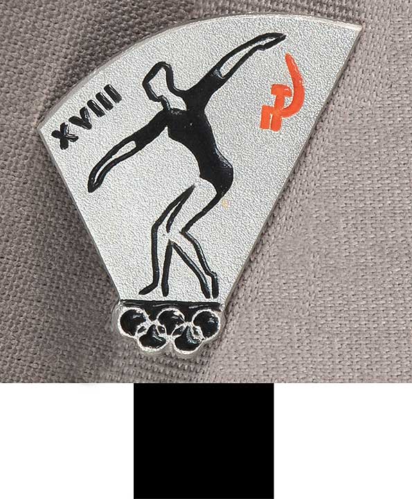Thumbnail of Commemorative Pin for XVIII Summer Olympic Games in Tokyo worn by the Coaches, Trainers and Judges on the Soviet Olympic Team: Women