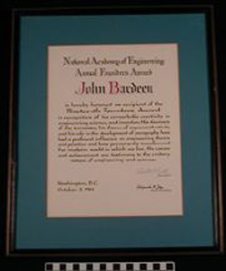 Thumbnail of Achievement Certificate: Nineteenth Founders Award, National Academy of Engineering (1991.04.0014B)