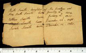 Thumbnail of Handwritten Genealogical Memorandum: The Daughters of Jonathan and Ruth Smith (1963.01.0085B)