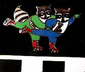 Thumbnail of Commemorative Olympic Pin:  Olympic Skating Raccoon Mascot  (1980.09.0012A)