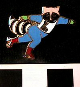 Thumbnail of Commemorative Olympic Pin:  Olympic Speed Skating Raccoon Mascot (1980.09.0012D)