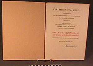 Thumbnail of Certificate for Medal: Great Cross of Merit  (1977.01.0063D)