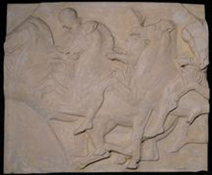 Thumbnail of Plaster Cast of North Parthenon Frieze Panel–Three Knights Mounted on Galloping Horses (1912.02.0014)