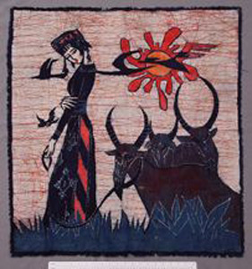 Thumbnail of Decorative Batik: Standing Woman with Water Buffalo (2001.10.0006)