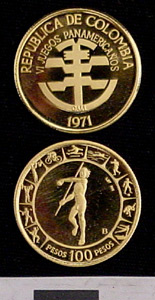 Thumbnail of Coin: Republic of Columbia, 100 pesos, VI Pan-American Games (1977.01.0033A)