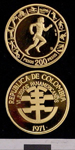 Thumbnail of Coin: Republic of Columbia, 200 pesos, VI Pan-American Games (1977.01.0033B)